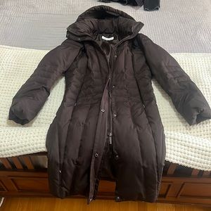 Small long Calvin Klein brown winter goose-down coat puffer